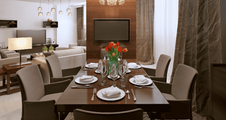 Modern wooden dining table set for contemporary home interiors